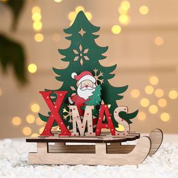 Houten Kerstdecoratie Handgemaakte Geassembleerde Rendier Sled DIY Ornament Santa Claus Elanden Sneeuwpop Xmas Ornamenten Party Kids Gift HY0059