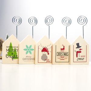 Houten kerstlabelhouder huis vorm cartoon kantoor desktop decoratie memo clip party zitkaart houders