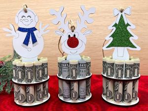 Christmas en bois Haute monétaire unique pour espèces en argent porte-cadeau ornements Rendeer Snowman Christmas Tree Desktop suspension