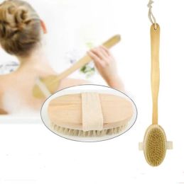 Houten reinigingsborstels natuurlijke borstel borstelborstels massager bad doucheborstel lange handgreep rug spa scrubber