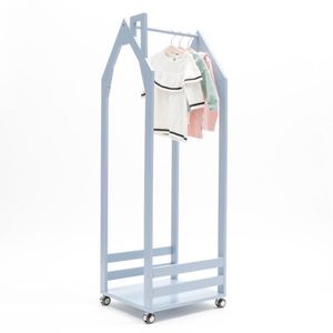 Houten Kleren Hanger Kinderen Meubels Klein Huis Schoorsteen Roller Mobiele Vloer Rack Kinderkleding Winkel Display Rekken