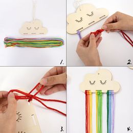 Clouds en bois Rainbow Hair Clips Organisateur Strip mignon Bohemian Tassel suspendu ceinture de rangement pour filles Barrette Hair Barrette Barrette