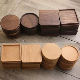 Houten Onderzetters Zwarte Walnoot Beuken Cup Mat Bowl Pad Rond Vierkant Koffie Thee Kopjes Matten Diner Borden Keuken Bar Tool Aanpasbare FY5235 JN05