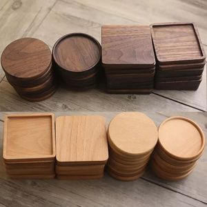 Posavasos de madera Nogal negro Copa de haya Tapete Tazón Pad Cuadrado redondo Café Tazas de té Esteras Platos de cena Barra de cocina Herramienta personalizable 0330