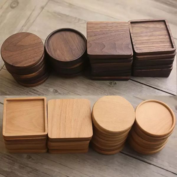 Posavasos de madera Nogal negro Copa de haya Estera Tazón Cojín Cuadrado redondo Café Tazas de té Esteras Platos de cena Barra de cocina Herramienta personalizable FY5235 JN05