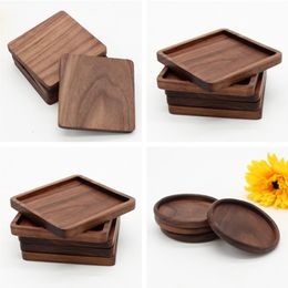 Houten onderzetters Zwarte Walnoot Cup Mat Bowl Pad Coffee Thee Cup Mats Diner Platen Keuken Home Bar Gereedschap Onderzetters voor Houten Tafel Groothandel