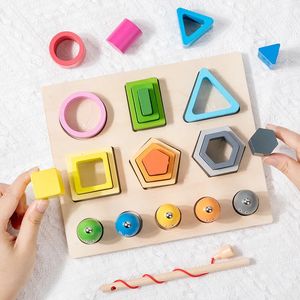 Houten kleurvorm cognitieve classificatie matching puzzel kinderen magnetische visserij montessori leren educatief speelgoed 240407