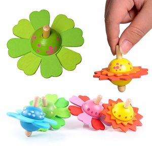 Ornements détendus colorés en bois Mini main Spinner fleur toupie nouveauté soulager le Stress Spinner jouet fleurs