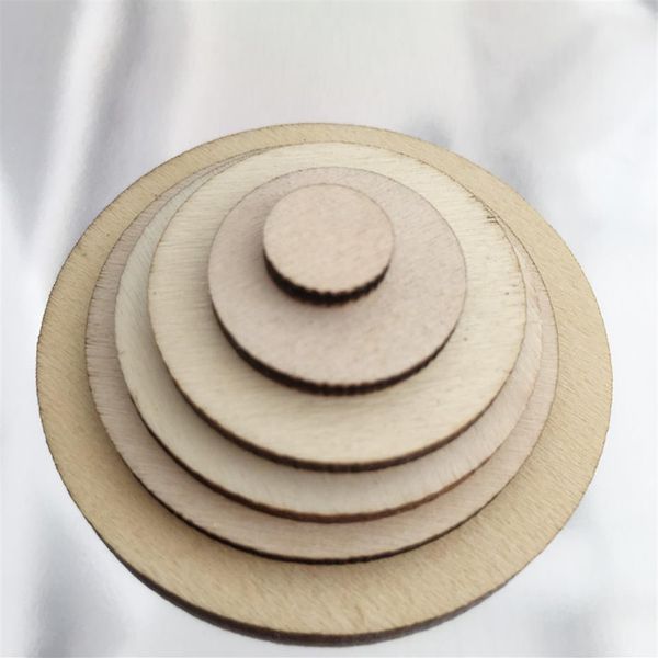 Cercles d'artisanat en bois puces rondes 10mm - 100mm Mini découpes en bois ornement disque blanc bricolage peinture étiquette décoration Art Crafts258h