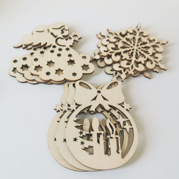 Artisanat en bois pendentif suspendu de noël pendentif de sculpture creuse petits cadeaux décoration de bricolage à la main pendentif d'arbre de noël 3 modèles BT732