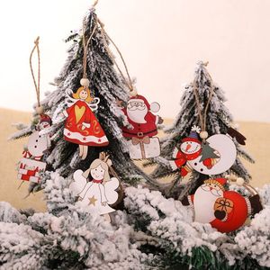 Artesanías de madera Árbol de Navidad Colgante Feliz Navidad Decoración Santa Muñeco de nieve Hada Muñecas de madera Fiesta festiva Adornos para el hogar Regalos de Navidad Año Nuevo