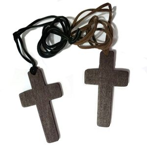 Collier pendentif croix en bois Vintage cuir corde collier dames fête décoration accessoires de mode