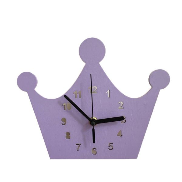 Couronne en bois horloge murale enfants fille chambre décor violet rose décoratif princesse horloges design moderne suspendus ornements Dropshipping LJ201204