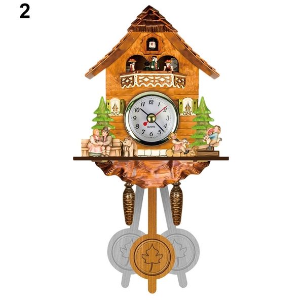 Coucou en bois horloge murale oiseau temps cloche balançoire alarme montre maison Art décor UD88 210401