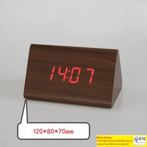 Houten bureau wekker klassieke driehoekige blauwe blauw digitale led -hout thermometer met winkelkast hoge kwaliteit