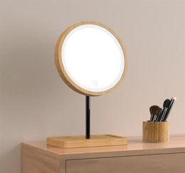 Houten desktop -led make -up spiegel spiegel oplaad 360 graden roterend verstelbaar helder diffuse licht touchscreen schoonheid mirrors20527111722