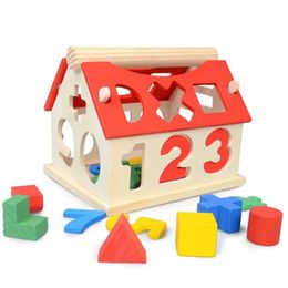 Houten digitale huis afneembare digitale vorm bijpassende blokken huis kind vroeg educatief speelgoed