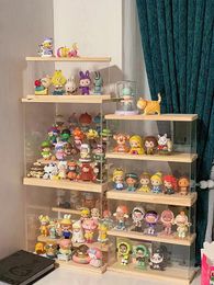 Boîte d'affichage en bois Blind Storage Acrylique Cartoon Doll Organizer Holder Figurins Figurins for Dimoo Pop Mart Collectez 240522