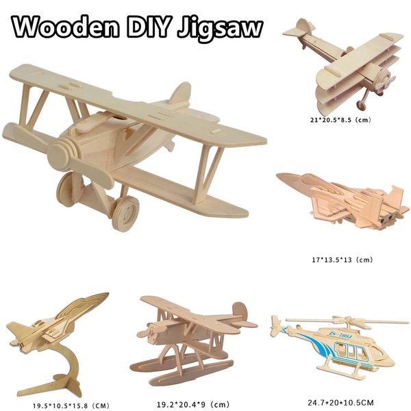 Madera DIY Jigsaw Puzzle HATEMBLE MATEMBLE PINTURA Avión Modelo de avión Toyos para niños Color de madera voladora de la artesanía para niños 240510