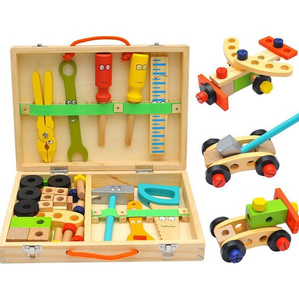 Variedad de madera de bricolaje Combinación de nuez de construcción niños Juguetes de educación temprana Toya de reparación de herramientas Desmontaje de ensamblaje Juguete