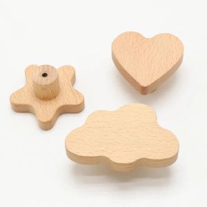 Poignées de porte en bois mignonnes étoiles Cloud Mobilières en bois pour les armoires et les tiroirs Boutons de porte de porte Terres de garde-robe de cuisine