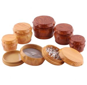 Houten Drum Grinder Wood Roken Matel Herb Grinders 2 Type 40mm / 50mm / 63mm 4 Lagen Tabak Andere rookaccessoires SN2801