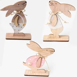 Houten Paashaas Toy Pasen-Bunny Tabletop Decoratie Creatieve Woondecoratie Beboste Inrichting Kids Gift Feestartikelen SN6162