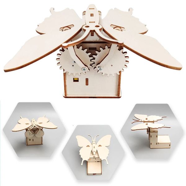 Modelo de mariposa eléctrica de madera, engranaje, trabajo, ciencia, juguete, tecnología, bricolaje, kit de física, juguetes educativos de aprendizaje para niños 240112