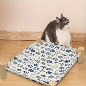 Lit de refroidissement portatif élevé en bois pour le lit d'hamac de chat d'animal familier avec le lit détachable de chien de support
