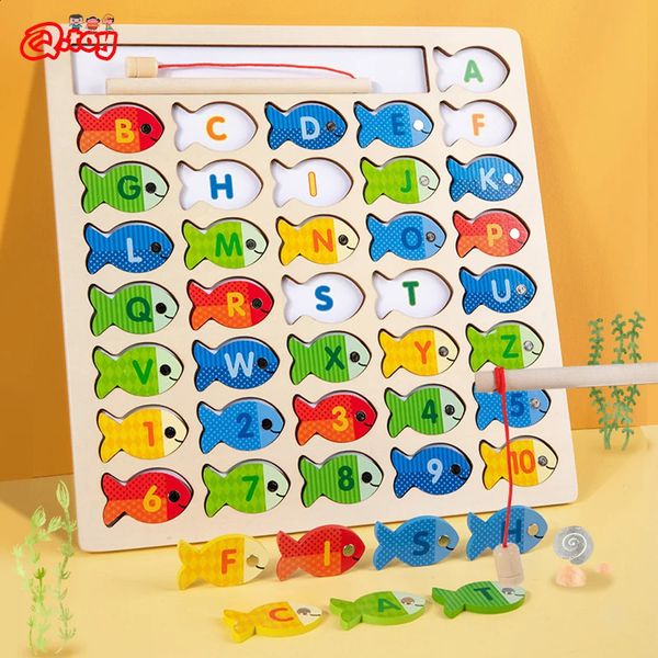 Juguete de pesca de madera Montessori Puzzle Juego de mesa Letra de pez magnético Digital Cognize Educativo para niños Aprendizaje preescolar 240202