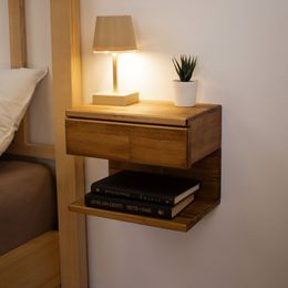 Mesita de noche flotante de madera | Mesita de noche montada en la pared con cajón, estante junto a la cama, mesita de noche para dormitorio - estante flotante hecho a mano