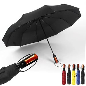 Houten vouwen automatische regen vrouwen mannen winddichte compacte reis paraplu auto mannelijke auto open / sluiten