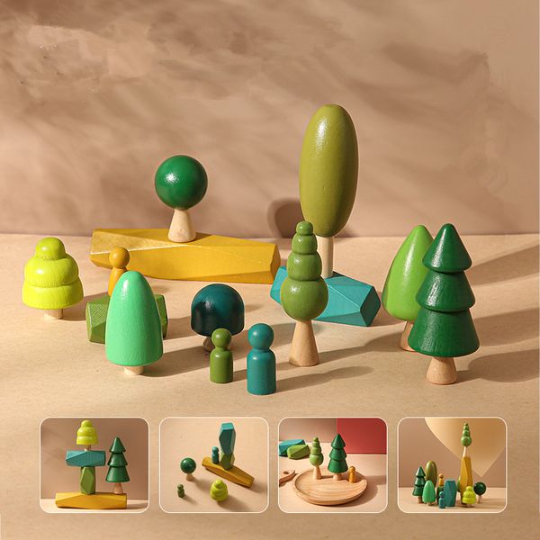 Jouets éducatifs de musique de pile de parure de figures de forêt en bois