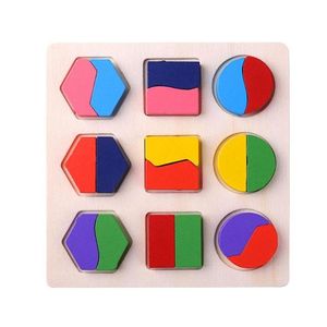 Bloques de formas geométricas de madera, rompecabezas, clasificación de ladrillos matemáticos, juego educativo de aprendizaje preescolar, juguetes para bebés y niños pequeños W3