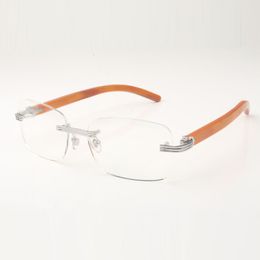 Monture de lunettes en bois 0286 avec bâtons en bois d'oranger naturel et verres transparents 56 mm 0286O