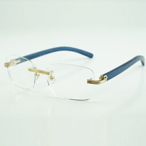 Monture de lunettes en bois 0286 avec bâtons en bois bleu naturel et verres transparents 56 mm 0286O