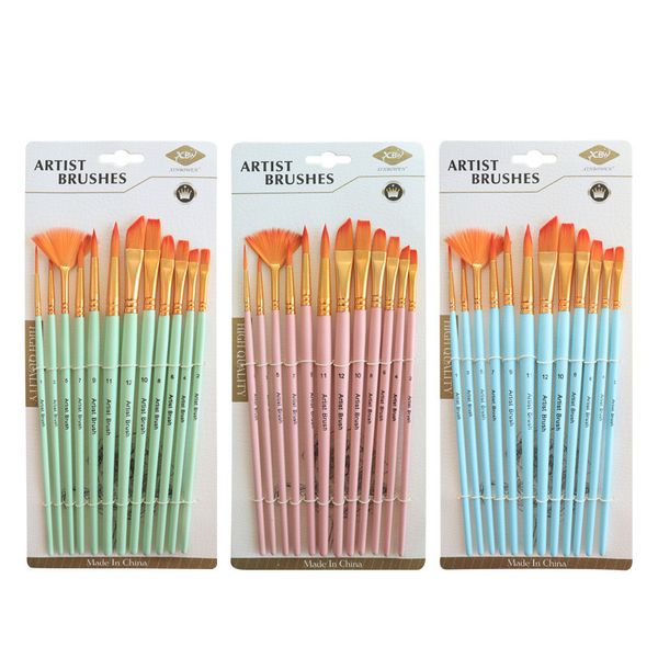 Stylos de peinture dégradé en bois, 12 pièces, pinceaux en Nylon rose bleu vert, fournitures de peinture artistique A12