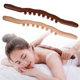 Wooden Gua Sha Stick Massage corporel Tool Abdomen Masseur de cellulite pour soulagement de la backpain Wood Therapy Massage tasse 8 Perles Handheld