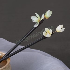 Bâton de cheveux en bois couvre-chef chinois pour filles fermoir à cheveux Floral classique Vintage fleur artificielle chignon fourchettes baguettes