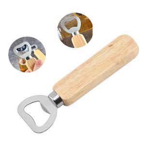 Houten handvat bierflesopener roestvrij stalen bar kurkentrekking draagbare huishoudelijke keuken tool 13,9cm