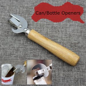 Houten handvatflesopener 2 in 1 metalen blikopener bieropeners ZZA3381