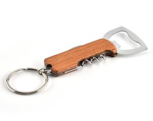 Houten handgreep flesopener sleutelhanger mes pulltap dubbel scharnierende kurkentrekker roestvrijstalen sleutelring openers bar keuken wijngereedschap 6882692