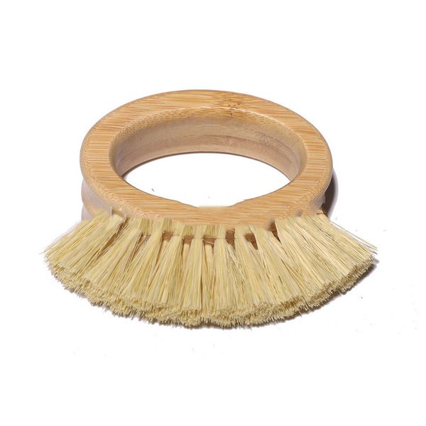 Manche en bois brosse de nettoyage anneau ovale créatif Sisal brosses à vaisselle bambou naturel ménage cuisine fournitures