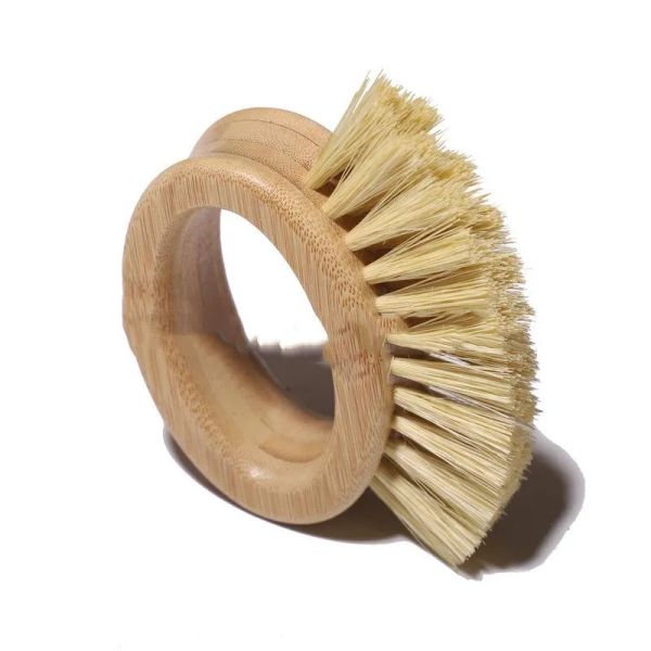 Cepillo de limpieza con mango de madera, anillo ovalado creativo, cepillos para lavar platos de sisal, suministros de cocina para el hogar de bambú Natural, venta al por mayor 0905