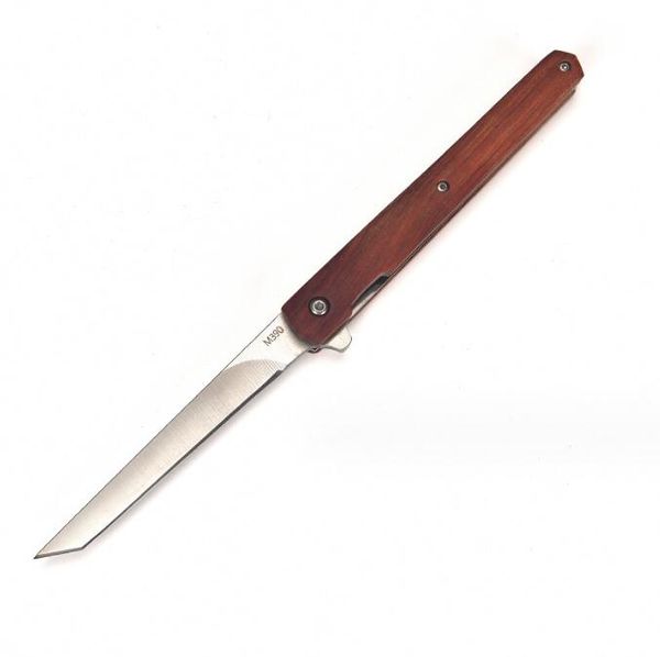 Mango de madera, cuchillo plegable de alta dureza, campo, Camping, senderismo, Navajas de bolsillo al aire libre, cuchillo plegable táctico de caza con funda