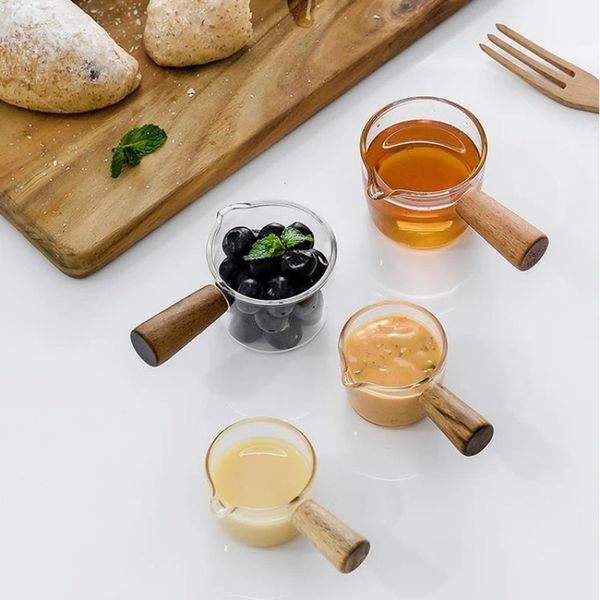 Mango de madera mini vidrio café leche taza de mesa multifuncional plato de vinagre de vinagre de vinagre de cerámica de lecho de café disco de condimento