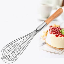 Houten Handvat Whisk Handmatige Roestvrijstalen Melk Frother Egg Tools Klopper Roer Keuken Bakken Handheld Mixer