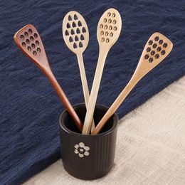 Houten Honing Koffie Lepel Lange Mengen Bee Gereedschap Stirrer Muddler Roeren Stok Dipper Houtsnijwerk Lepels DH5851