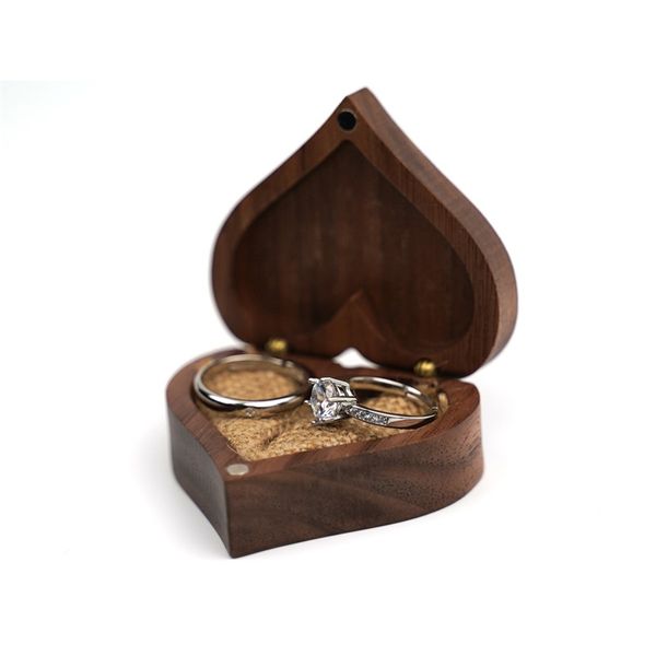 Cajas de joyería de madera DIY, caja de anillo en forma de corazón tallada en blanco, almacenamiento de collares, soporte de anillo creativo, suministros de boda
