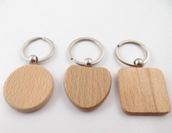 Porte-clés en bois blanc porte-clés en bois pendentif de sac de voiture une variété de formes ronde coeur carré porte-clés fête faveur GGA2773